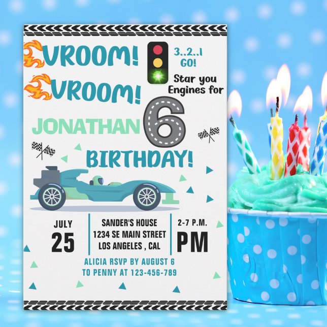 Convites Race Car Birthday 6th - Boys Racin party (Criador carregado)