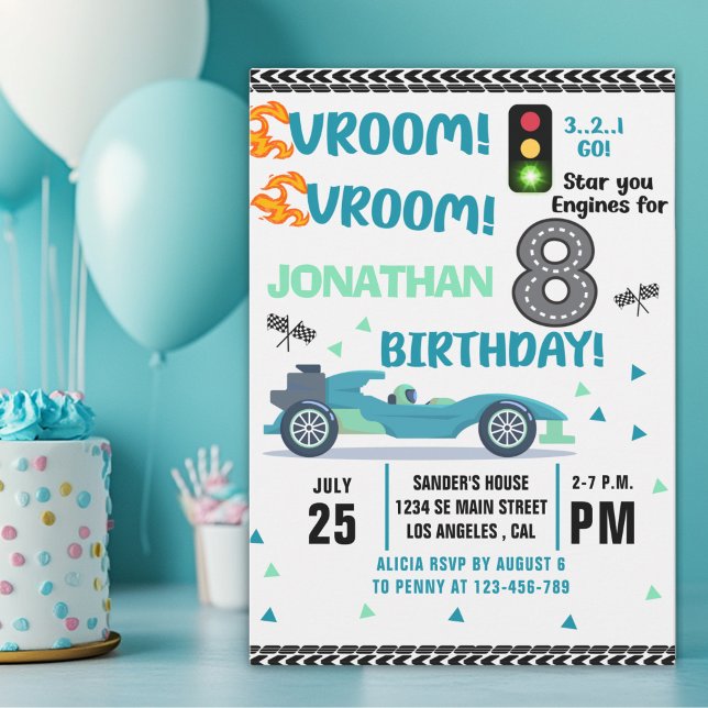 Convites Race Car Birthday 8th - Boys Racin celebration (Criador carregado)