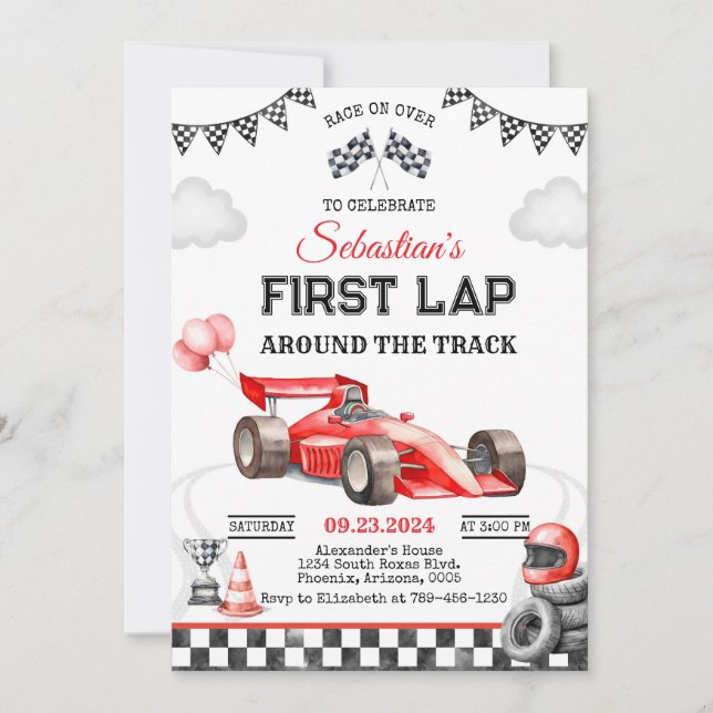 Convites Race Car Birthday Invitation (Frente)