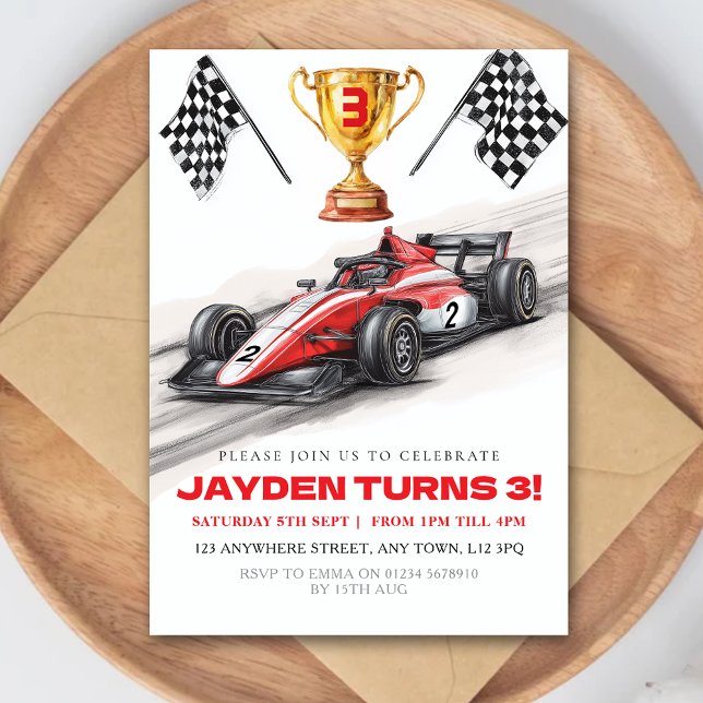 Convites Race Car Birthday Party Invitation for Kids (Criador carregado)
