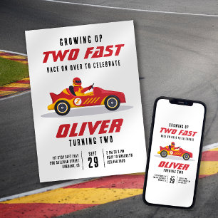 Convites Race Car Dois Festa Rápida de segundo aniversário