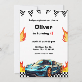 Convites Race Car Flames Birthday Party