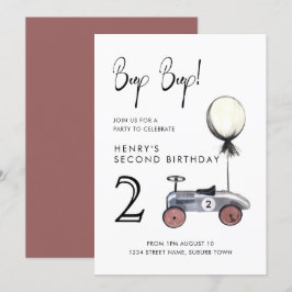 Convites Race Car Invitation Red segundo aniversário Vintag