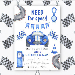 Convites Race Car Need for speed 4th Birthday Party