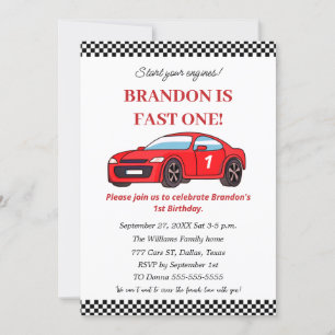 Convites Race Car primeiro aniversario Boy Red Kids