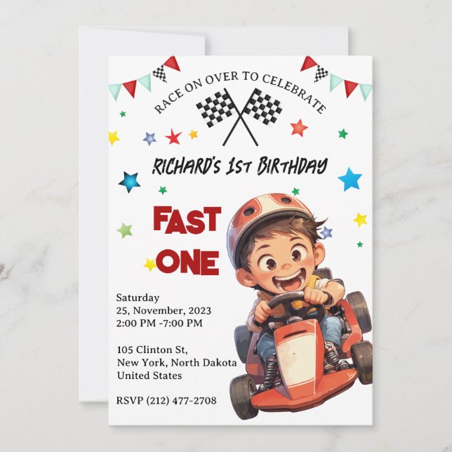 Convites Race Car Racing Kid's Birthday Theme (Frente)