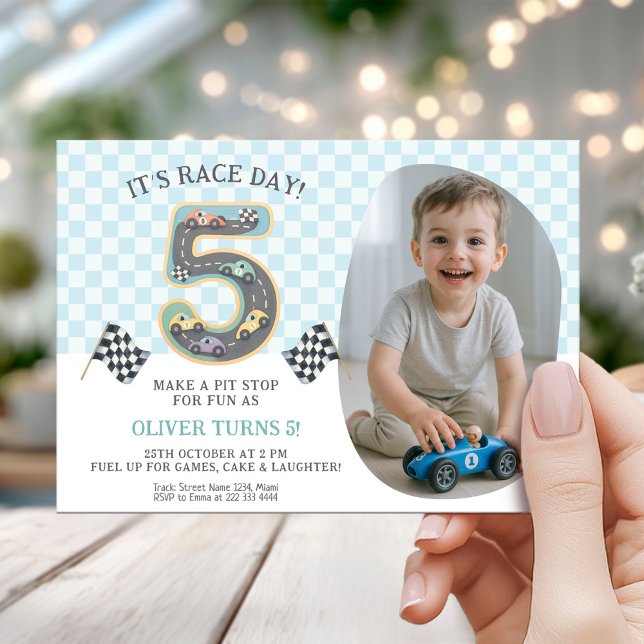 Convites Race Car Theme 5th Birthday Party (Criador carregado)
