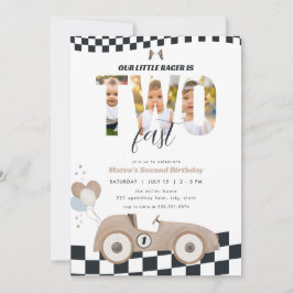 Convites Race Car Two Fast Second Birthday Invite w/ Photo