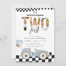 Convites Race Car Two Fast Second Birthday Invite w/ Photo