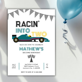Convites Racin Into Two Race Car 2nd Birthday Party 