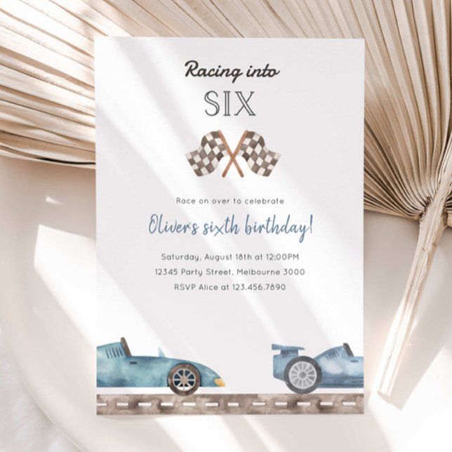 Convites Racing Into Six Blue Car 5th Birthday Invitation (Criador carregado)