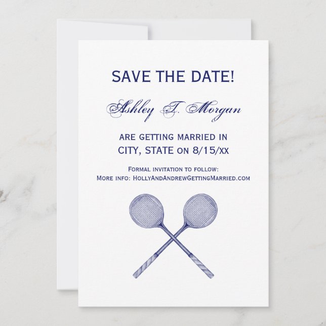 Convites Racquet de Squash Cruzados Azul (Frente)