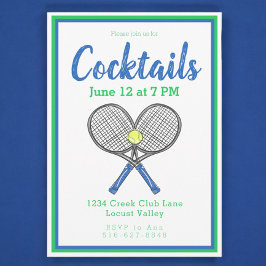 Convites Racquet de Ténis Azul Preppy Festa de Cocktail