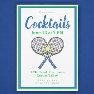 Convites Racquet de Ténis Azul Preppy Festa de Cocktail