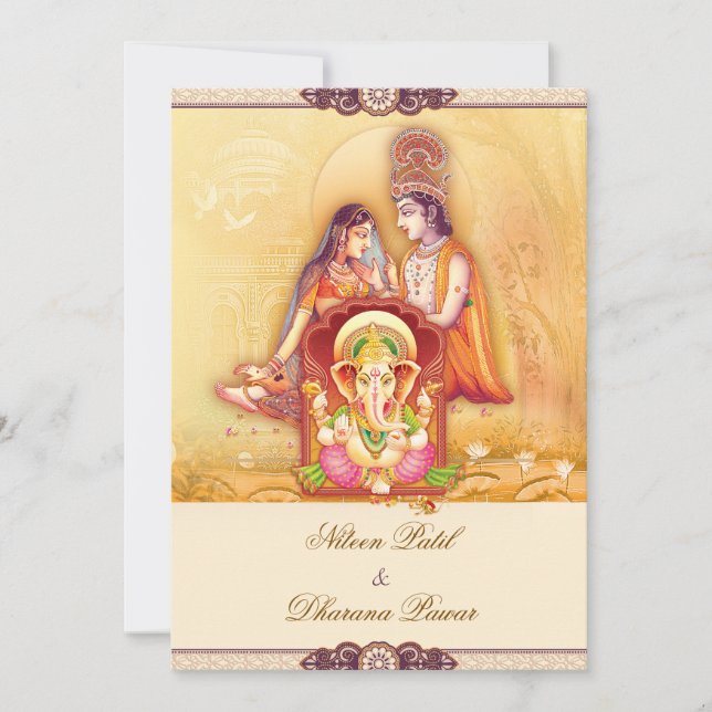 Convites Radha Krishna Hindu Wedding Invitation (Frente)