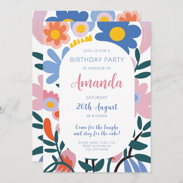 Convites Radiant Floral Joy Birthday (Frente/Verso)