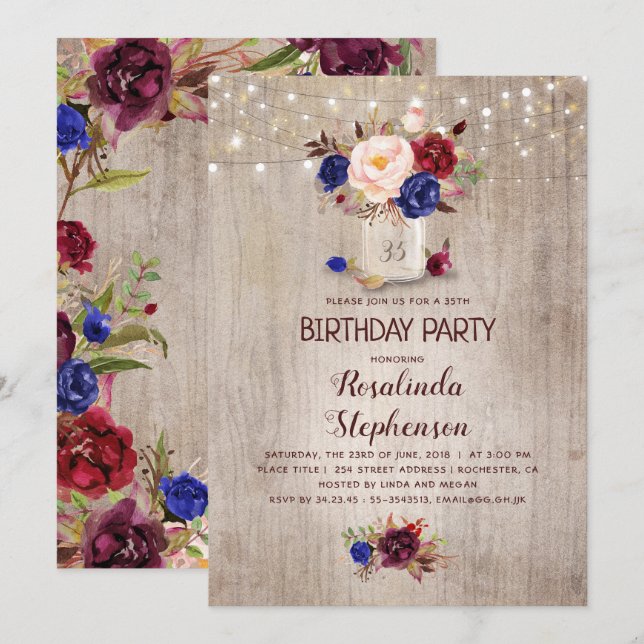Convites Radiante Floral Mason Jar Festa de aniversário rus (Frente/Verso)