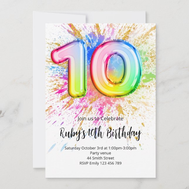 Convites Rainbow 10th Birthday Invitation (Frente)
