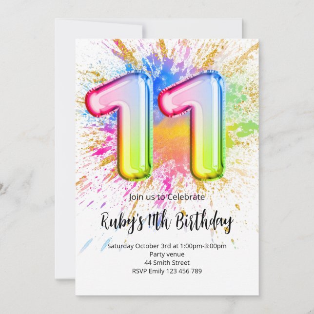 Convites Rainbow 11th Birthday Invitation (Frente)