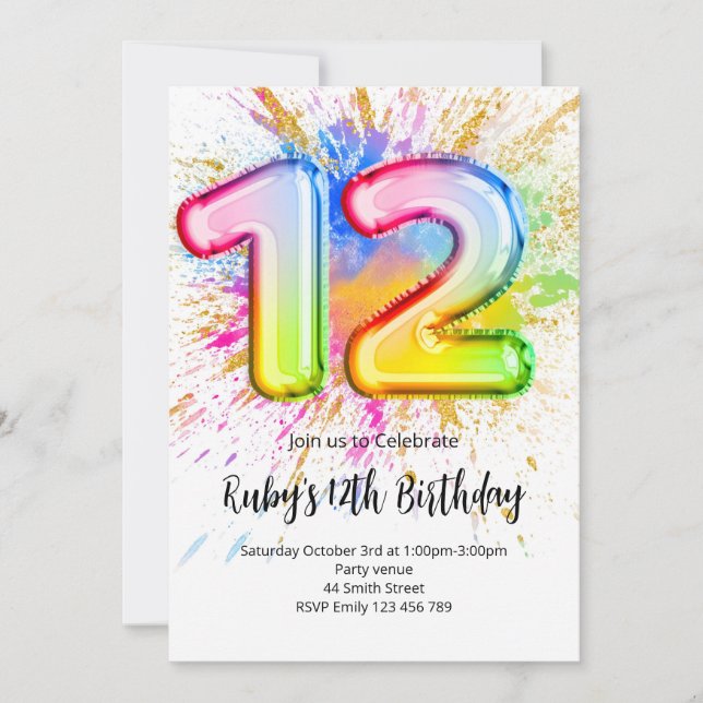 Convites Rainbow 12th Birthday Invitation (Frente)