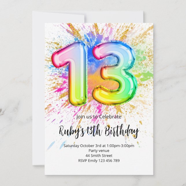 Convites Rainbow 13th Birthday Invitation (Frente)