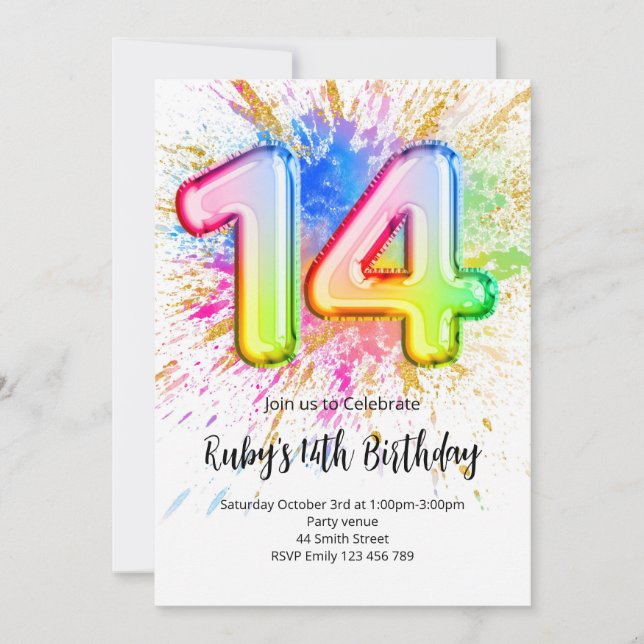 Convites Rainbow 14th Birthday Invitation (Frente)