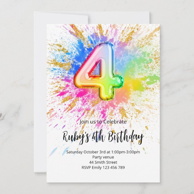 Convites Rainbow 4th Birthday Invitation (Frente)