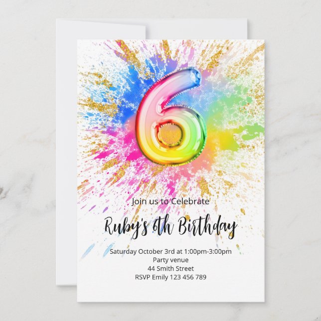 Convites Rainbow 6th Birthday Invitation (Frente)