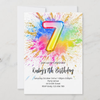 Convites Rainbow 7th Birthday Invitation