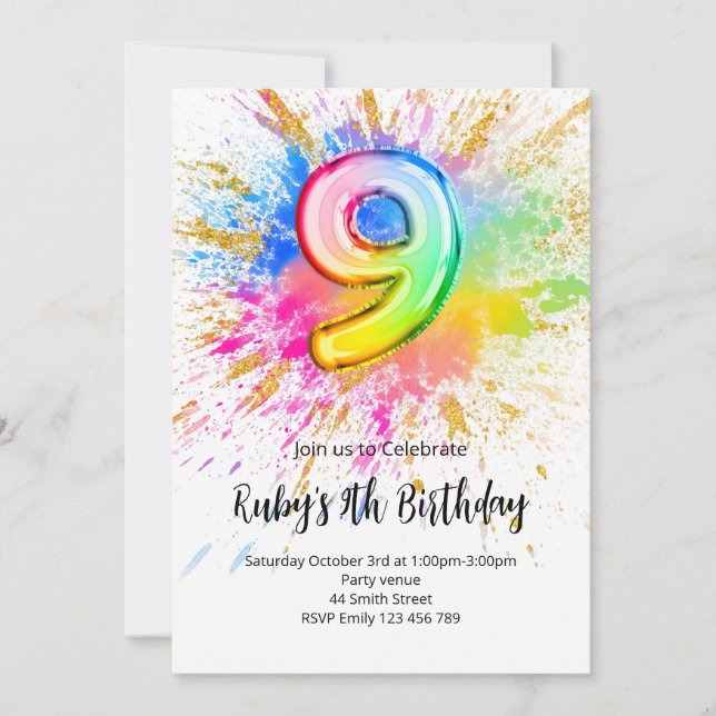 Convites Rainbow 9th Birthday Invitation (Frente)