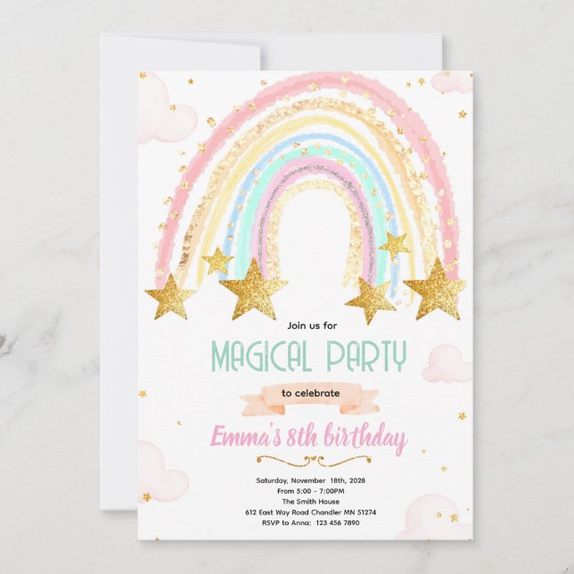 Convites Rainbow and star birthday invite (Frente)