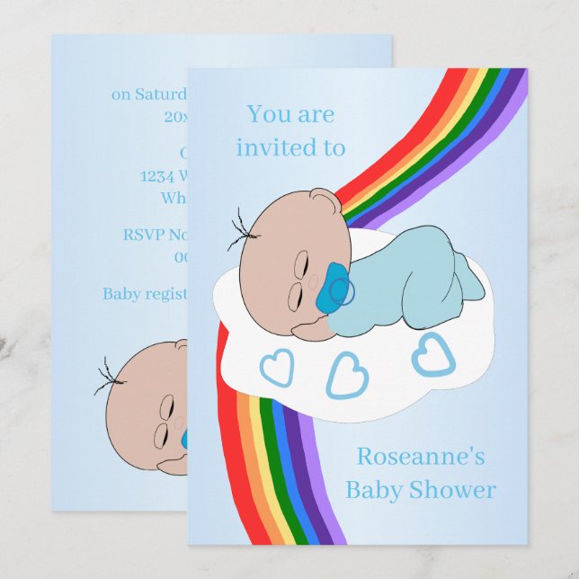Convites Rainbow Baby Boy Baby Shower (Frente/Verso)