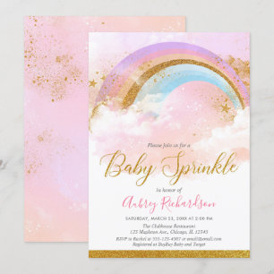 Convites Rainbow baby sprinkle menina pastel cor-de-rosa do