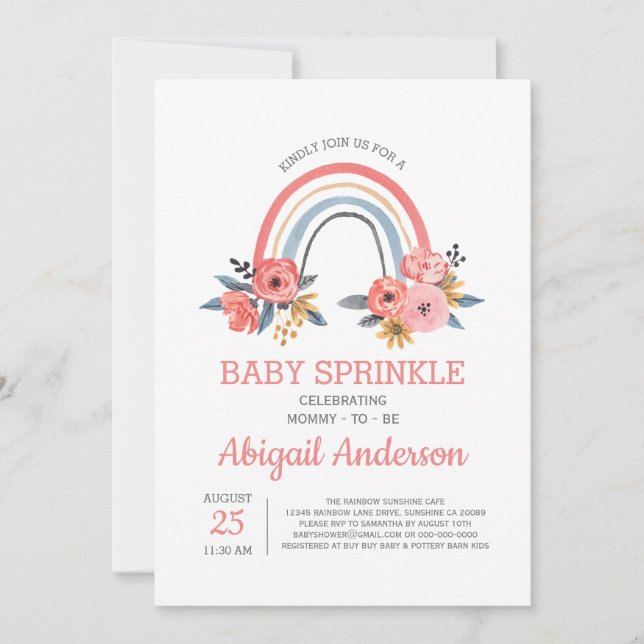 Convites Rainbow Baby Sprinkle Na moda Modern Floral (Frente)