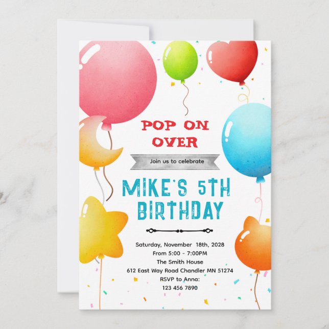 Convites Rainbow Balloons Birthday Invitation (Frente)