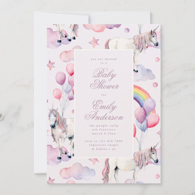 Convites Rainbow Balloons Chá de fraldas Party Girl (Frente)