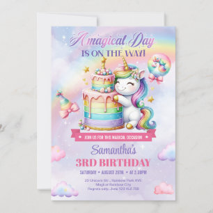 Convites Rainbow Balloons Unicorn Pinças Terceiro Aniversár