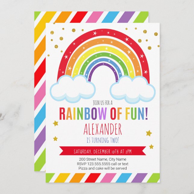 Convites Rainbow Birthday (Frente/Verso)