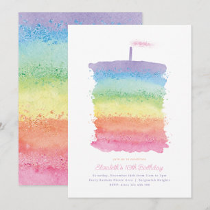 Convites Rainbow Birthday Cake Invite, Rainbow 1rua Party