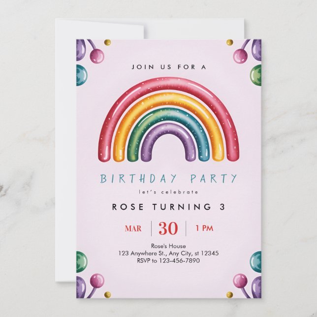 Convites Rainbow Birthday Party Invitation – Colorful Kids  (Frente)