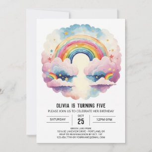 Convites Rainbow Boho Clouds Girl Birthday