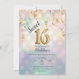 Convites Rainbow Bokeh Dourado Confetti e Sparkle Foil 16