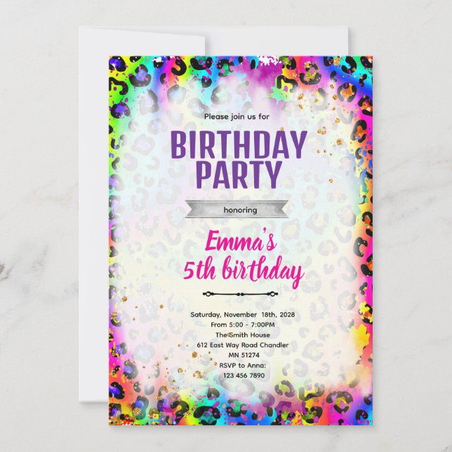 Convites Rainbow cheetah leopard print invitation (Frente)