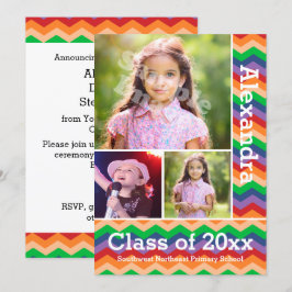 Convites Rainbow Chevron Kid's Photo Graduation Preschool/K