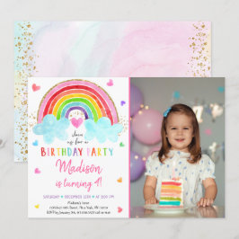 Convites Rainbow Cloud Hearts Watercolor Birthday