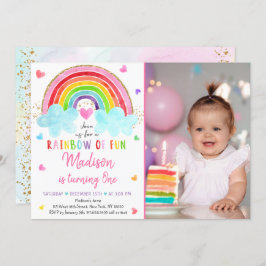 Convites Rainbow Cloud Hearts Watercolor Birthday