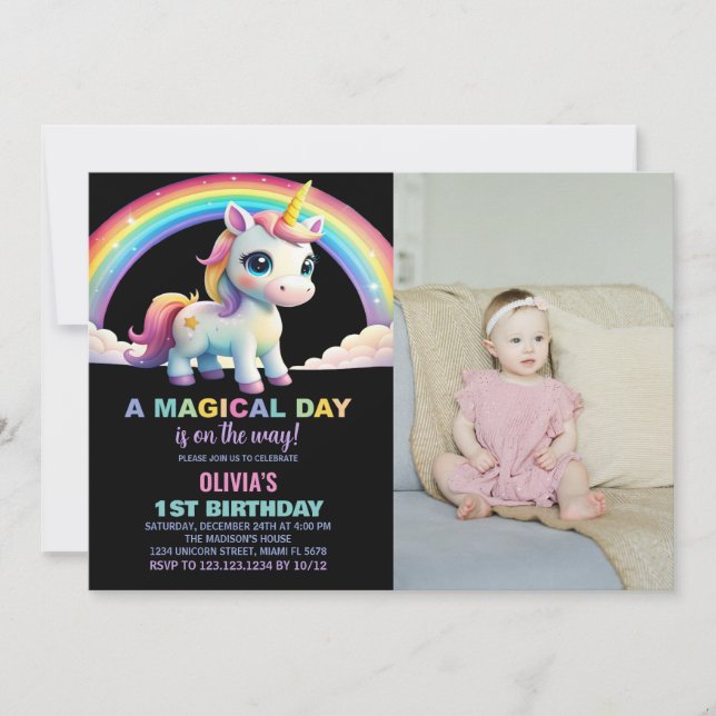 Convites Rainbow Cloud Unicorn Birthday Invtions w foto (Frente)