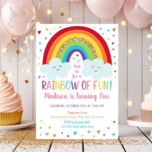 Convites Rainbow Clouds Primeiro Aniversário