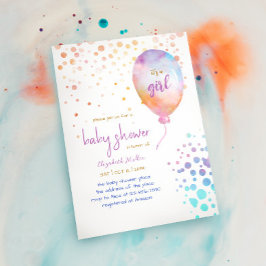 Convites Rainbow Color Watercolor Balloon Baby Girl Chá