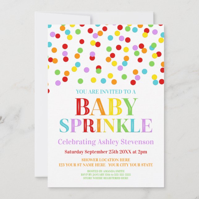 Convites Rainbow Confetti Baby Sprinkle (Verso)